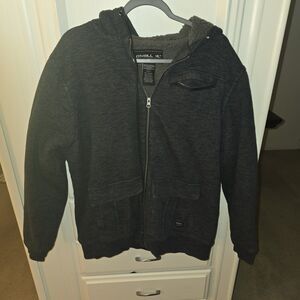 O'Neill Men's Hoodie Jacket Dark Gray  XL Sherpa Lined 2 Flap Pockets 1 Zip